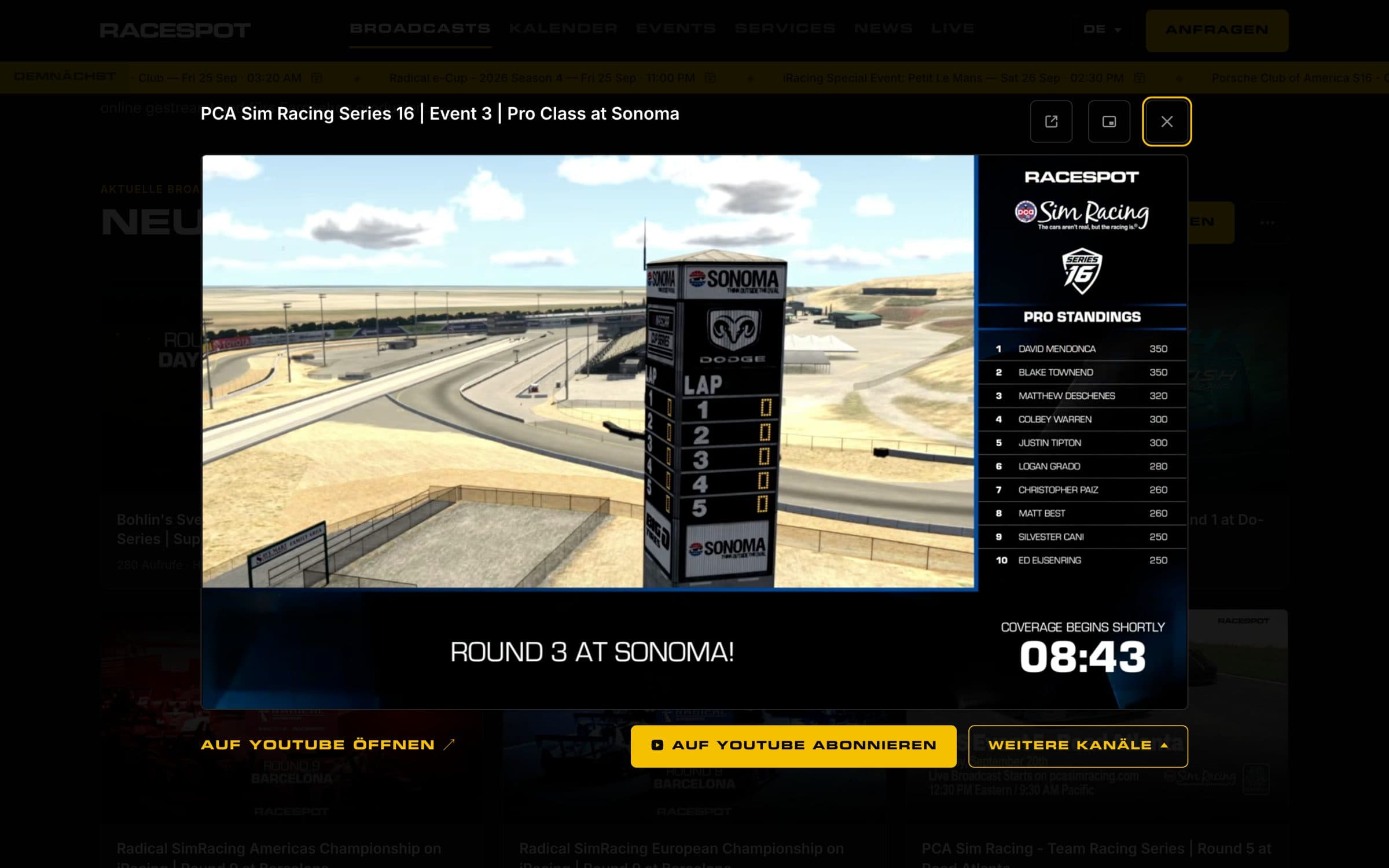 racespot.tv – Aufzeichnung im seiteneigenen Video-Player